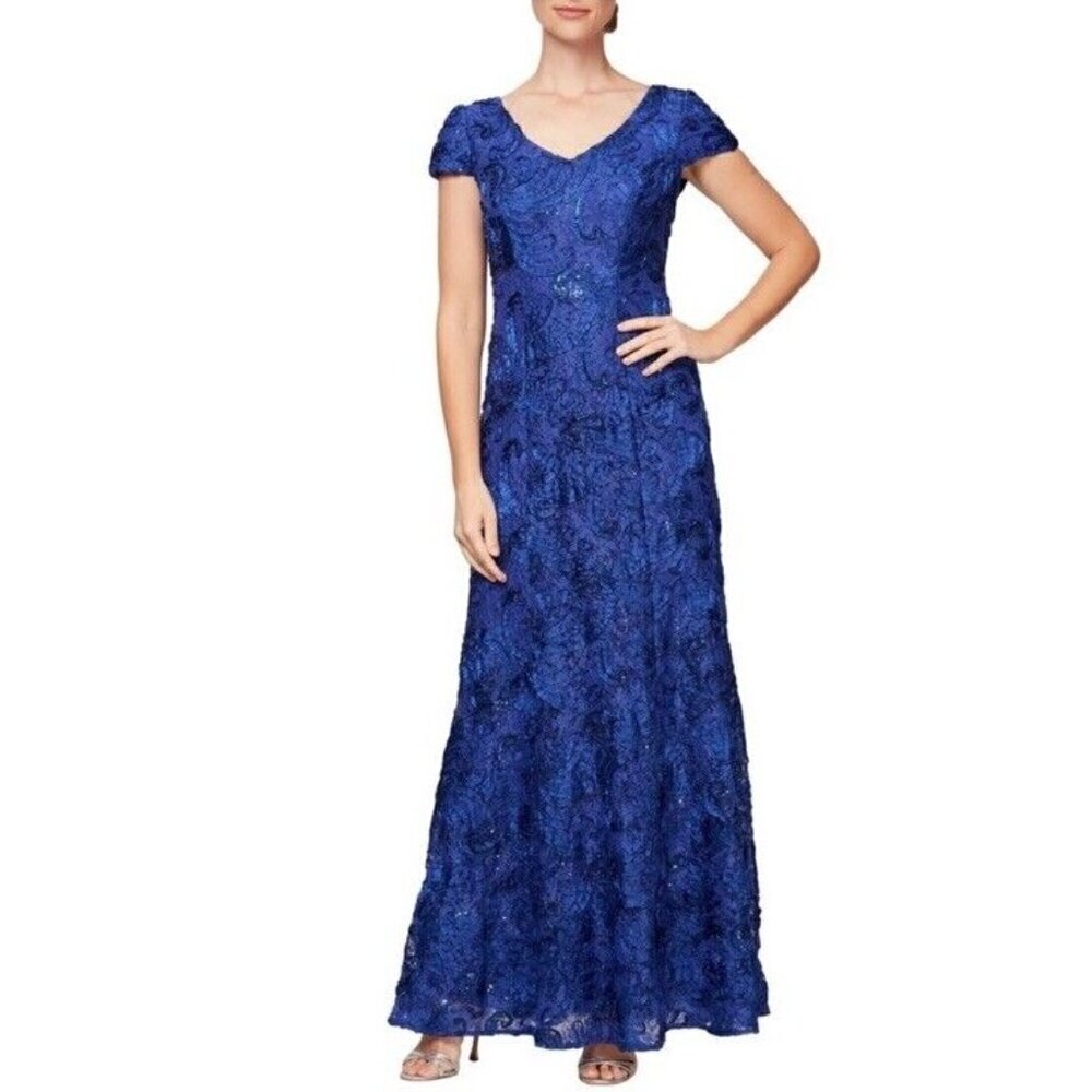 Alex Evenings‎ Maxi Dress Blue Sequin Size 8